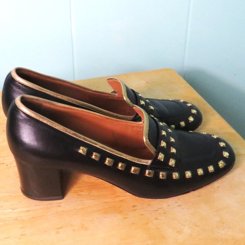 Black Studded Leather Loafers - Women's - Picture 9 of 9